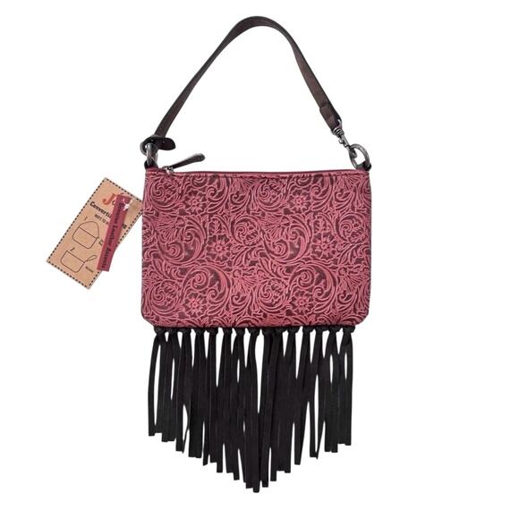 NWT! Justin Women's Red Western Fringe Convertible Mini Shoulder Wristlet Bag - Picture 1 of 6